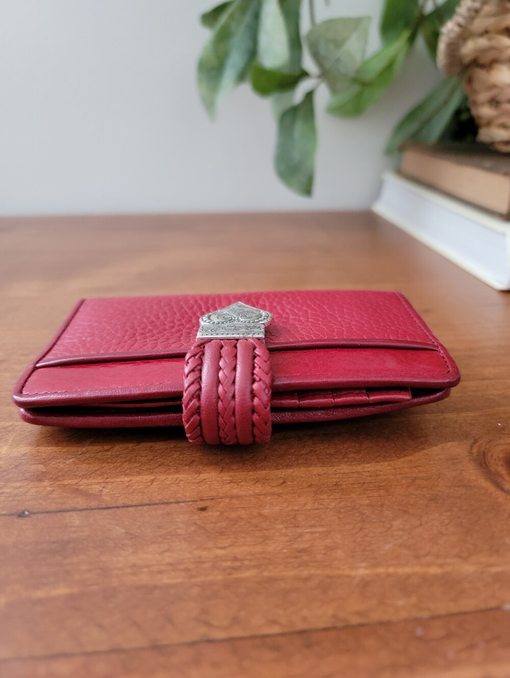 Brighton Red Pebbled Leather Bi-fold Snap Wallet - Picture 3 of 16